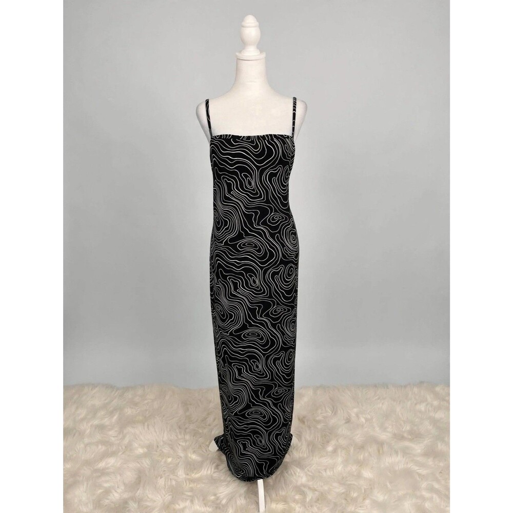 Forever 21 Plus 3X Black White Swirl Maxi Dress Bodycon Slip Cami 90s Y2K